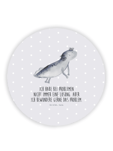 Mr. & Mrs. Panda Rund Magnet Axolotl Schwimmen mit Spruch in Grau Pastell