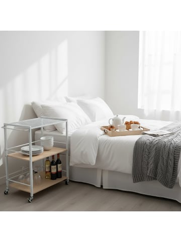 relaxdays Servierwagen in Natur/ Weiß - (B)70 x (H)88 x (T)40 cm