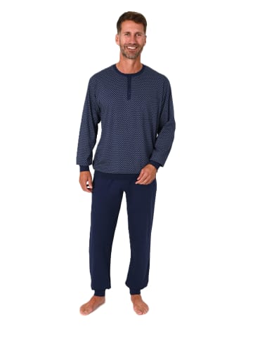 NORMANN Langarm Schlafanzug Pyjama Bündchen Minimalprint - 86504 in marine