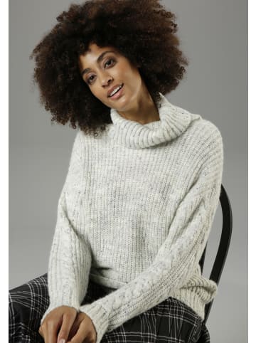 Aniston CASUAL Rollkragenpullover in wollweiß-hellgrau-meliert
