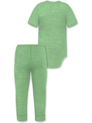 Normani Outdoor Sports Baby Merino Kurzarmbody „Tihoi" und Hose „Tutira" in Grün