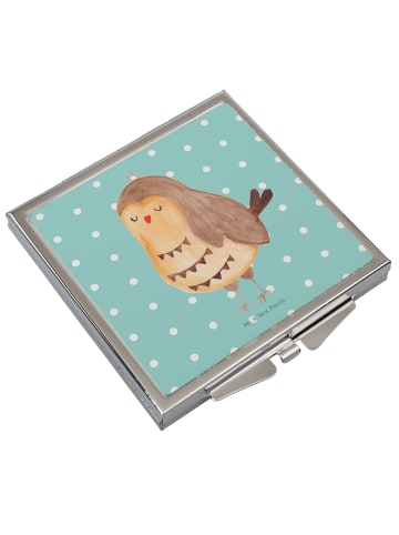 Mr. & Mrs. Panda Schminkspiegel Eule Zufrieden ohne Spruch in Türkis Pastell