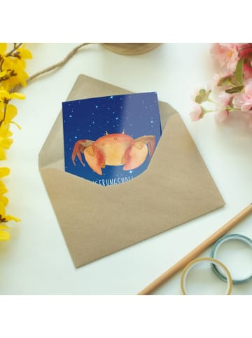 Mr. & Mrs. Panda Glückwunschkarte Sternzeichen Krebs mit Spruch in Sternenhimmel Blau