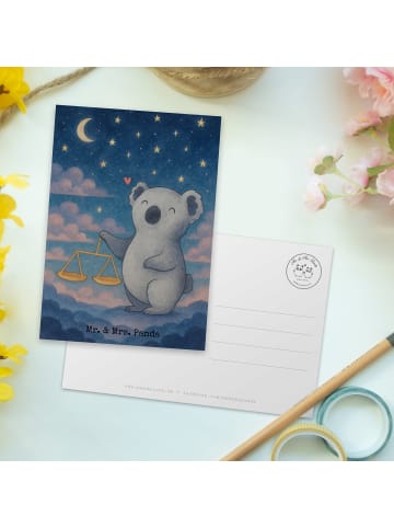 Mr. & Mrs. Panda Grußkarte Waage Astrologie Design ohne Spruch in Weiß
