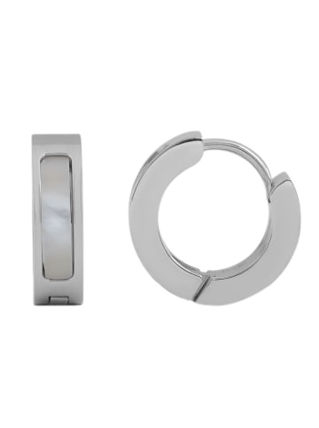 Adeliás Damen Ohrringe – Klappcreole aus Edelstahl mit Perlmutt in silber