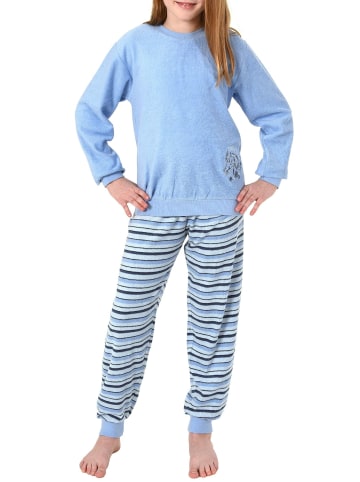 NORMANN Frottee Pyjama Schlafanzug langarm Bündchen und Pferd - 50646 in hellblau
