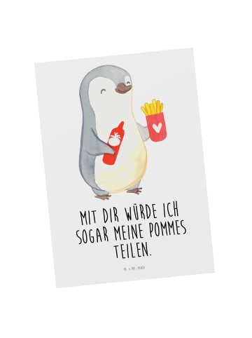 Mr. & Mrs. Panda Postkarte Pinguin Pommes mit Spruch in Weiß