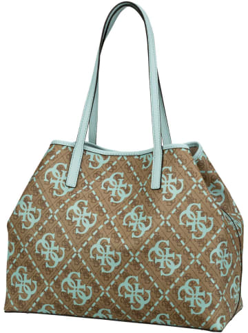 Guess Handtasche Vikky Large Tote Maxi Logo in Latte Logo/Ice Blue