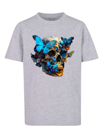 F4NT4STIC T-Shirt Schmetterling Skull TEE UNISEX in grau meliert