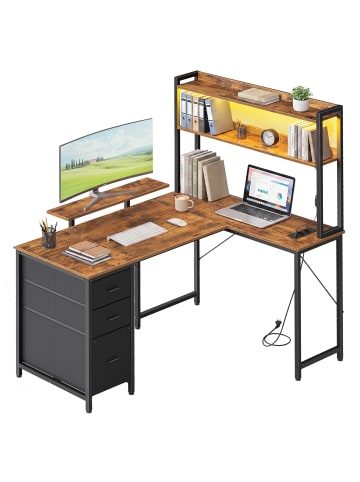 VASAGLE Computertisch Barnet in Vintagebraun - (B)140 x (H)150 x (T)100 cm