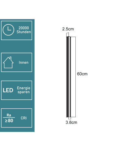 ZMH 2er-Set Wandleuchte LED in schwarz L 60CM 3000K warmweiß lange Hallampe 21W