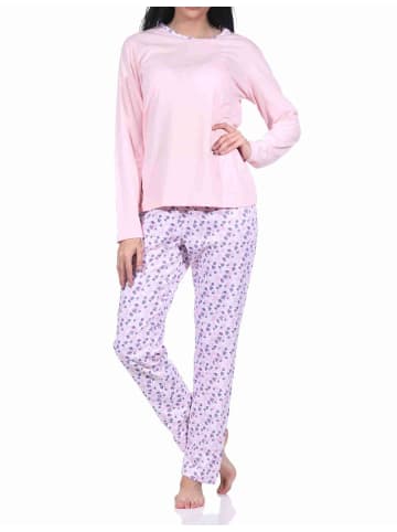 NORMANN langarm Schlafanzug Pyjama allover bedrucker Hose - 70610 in rosa