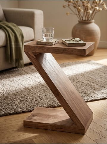 KADIMA DESIGN Wohnzimmertisch Z-Cube | Akazie Massiv, 60cm, Landhaus, Braun in Beige