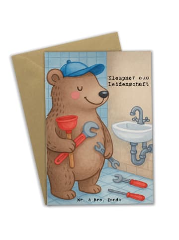 Mr. & Mrs. Panda Grußkarte Klempner Leidenschaft Design mit Spruch in Weiß