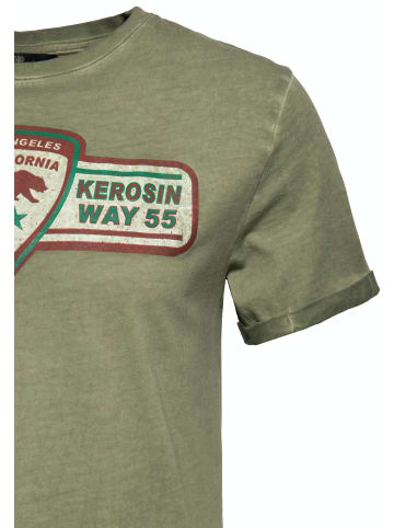 King Kerosin King Kerosin Oil Washed T-Shirt Speedway 1955 in olivgrün