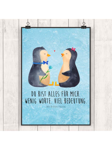 Mr. & Mrs. Panda Poster Pinguin Pärchen mit Spruch in Eisblau