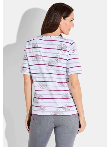 GOLDNER Kurzgröße:  Shirt in weiß / beere / grau / gemustert