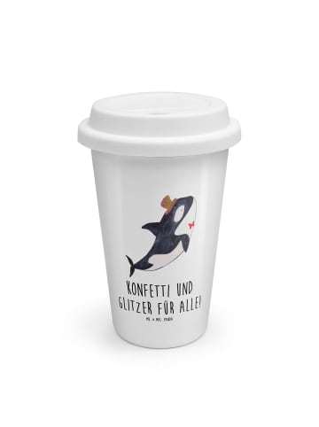 Mr. & Mrs. Panda ToGo Kaffeebecher Orca Zylinder mit Spruch in Weiß