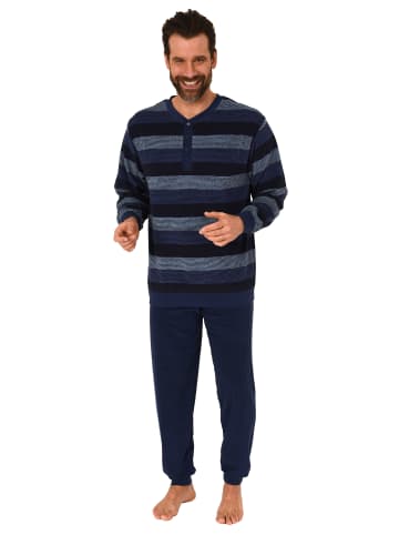NORMANN Frottee Schlafanzug Bündchen Blockstreifen - 75481 in marine