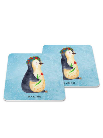 Mr. & Mrs. Panda Tischuntersetzer Pinguin Blumen ohne Spruch in Eisblau