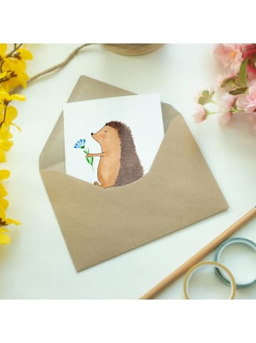 Mr. & Mrs. Panda Grußkarte Igel Blumen mit Spruch in Weiß