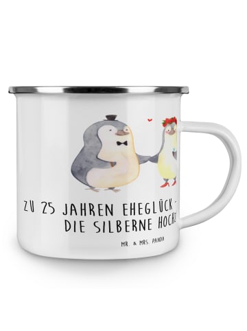 Mr. & Mrs. Panda Camping Emaille Tasse 25. Hochzeitstag Silberne... in Transparent