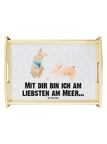 Mr. & Mrs. Panda serviertablett holz Hasen Muschel mit Spruch in Grau Pastell