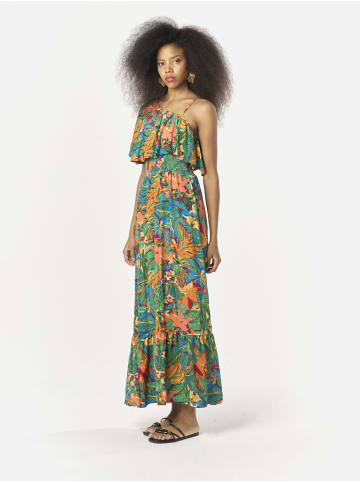 KOROSHI Langes Kleid mit asymmetrischem Ausschnitt in bunt