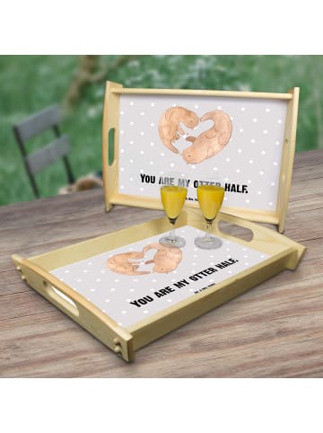 Mr. & Mrs. Panda Bett-Tablett Otter Herz mit Spruch in Grau Pastell