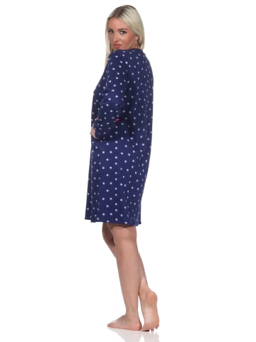 NORMANN langarm Nachthemd Bündchen Kuschel interlock gepunktet - 76416 in marine