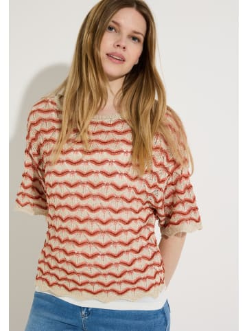 More & More leichter, gestreifter Ajour-Strickpullover in ajour zickzack