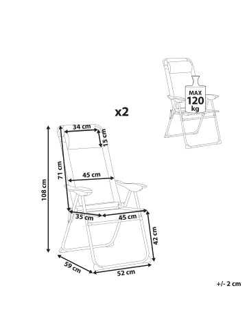 Beliani 2er-Set Gartenstuhl ASINE in Beige/Schwarz