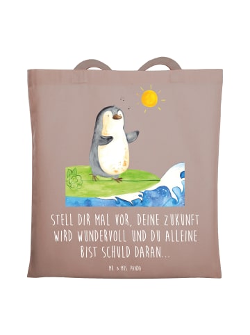 Mr. & Mrs. Panda Jutebeutel Mutig zu sich selbst stehen mit Spruch in Braun Pastell