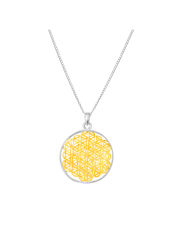 Alexander York Halskette mit Anhänger FLOWER OF LIFE in 925 Sterling Silber mit Gelb-Gold