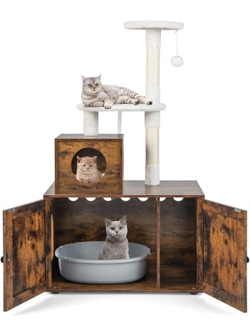 COSTWAY Kratzbaum mit Katzenschrank in Hellbraun