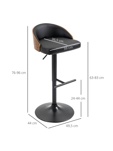 HOMCOM Barhocker-48B x 49,5T x 76-96H cm-Schwarz+Kaffee