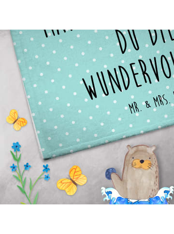 Mr. & Mrs. Panda Gästehandtuch Bären mit Blumenkranz mit Spruch in Türkis Pastell
