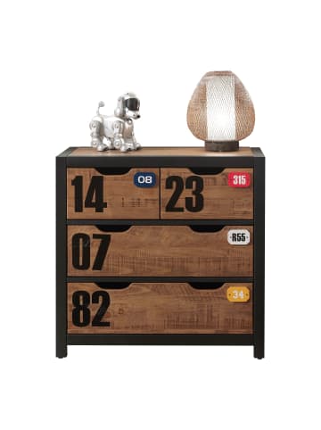 58 aufm Kessel SCHUBLADENKOMMODE Kameko 86x42x83 MDF+Massivholz Schwarz/Cognac