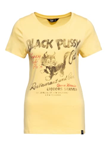 Queen Kerosin Queen Kerosin Print T-Shirt Black Pussy Cat in senf