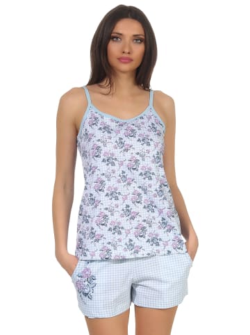 NORMANN Ärmellose Spaghettiträger shorty Pyjama Schlafanzug - 53688 in hellblau