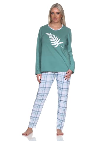 NORMANN Damen Schlafanzug langarm in tollen Farben mit Karo-Muster - 86313 in blau