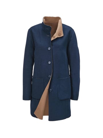 GOLDNER Kurzgröße:  Eleganter Wollmantel mit Stehkragen in dunkelblau / camel / melange