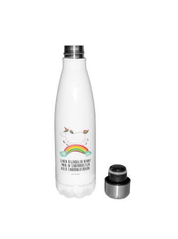 Mr. & Mrs. Panda Wasserflasche Einhorn Regenbogen mit Spruch in Weiß