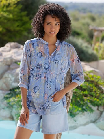 Heine Chiffonbluse in eisblau-sand-bedruckt