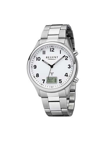 Regent Funkuhr-Analog-Digital silber groß (ca. 40mm) Regent Funkuhren