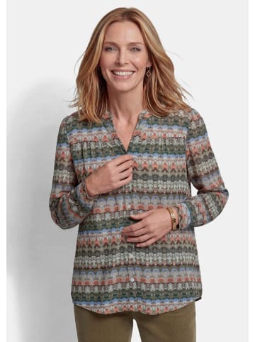 GOLDNER Feminine Bluse im Country-Stil in khaki / marine / gemustert