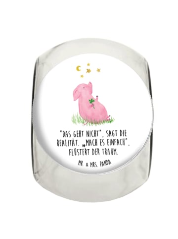 Mr. & Mrs. Panda Bonbonglas Schwein Glück mit Spruch in Weiß