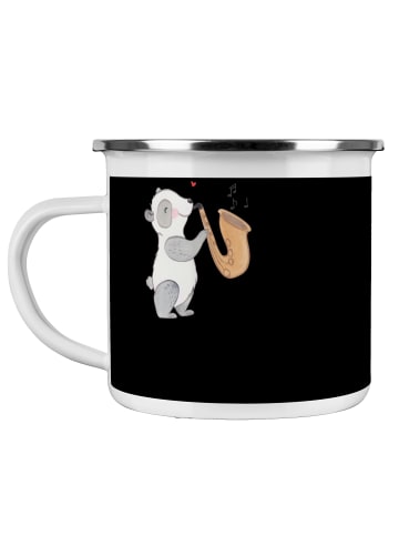 Mr. & Mrs. Panda Camping Emaille Tasse 8. Hochzeitstag Blechhoch... in Schwarz