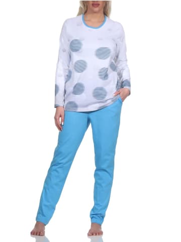 NORMANN langarm Schlafanzug Pyjama TupfenPunkte - 78533 in blau