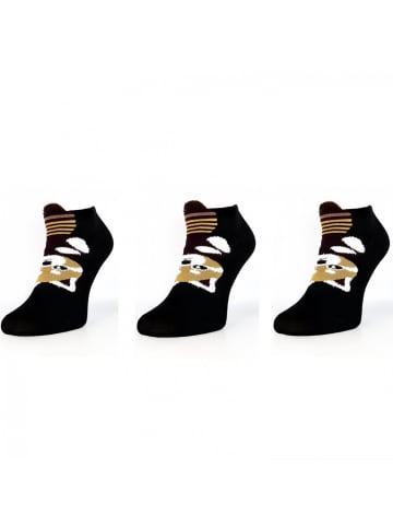 COFI 1453 Kurze Socken für Damen aus Baumwollmischung mit Pandamuster in Schwarz